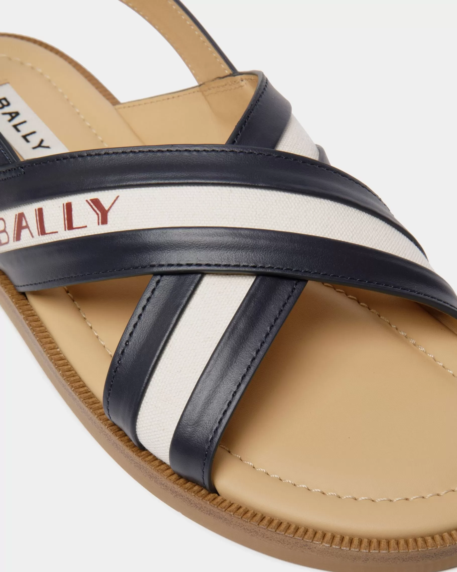 Sandals & Slides<Bally Summer Capsule Sandal In Navy Blue And Natural Leather And Canvas Multicolor