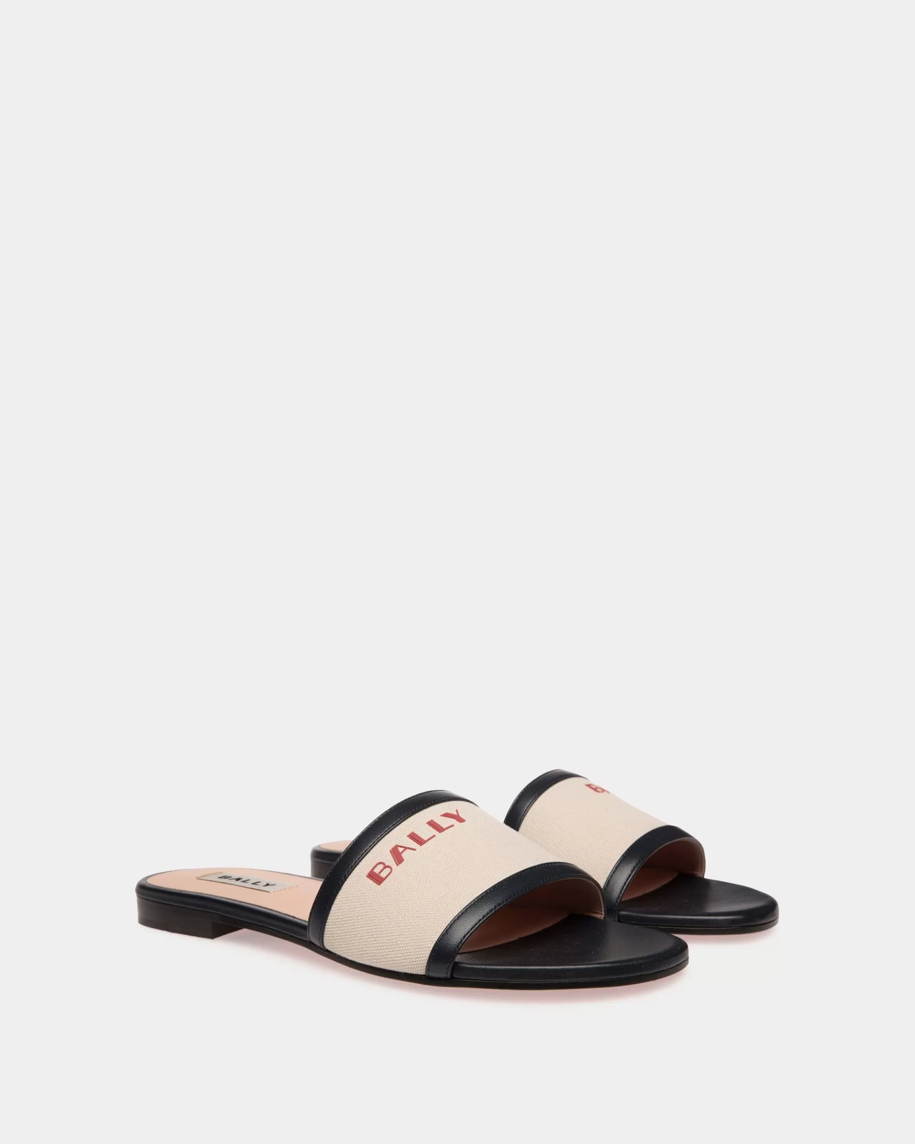 Sandals<Bally Summer Capsule Slide In Natural And Navy Blue Canvas And Leather Multicolor