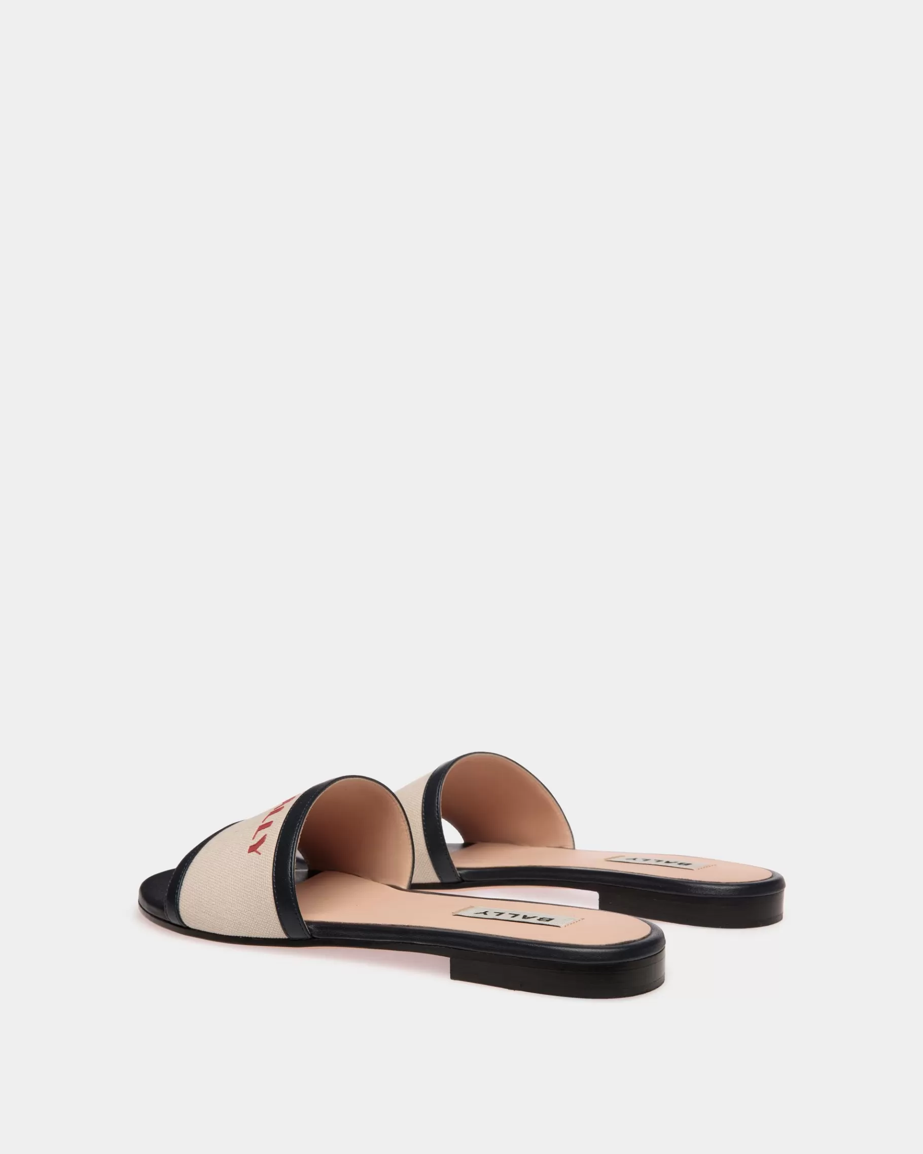 Sandals<Bally Summer Capsule Slide In Natural And Navy Blue Canvas And Leather Multicolor