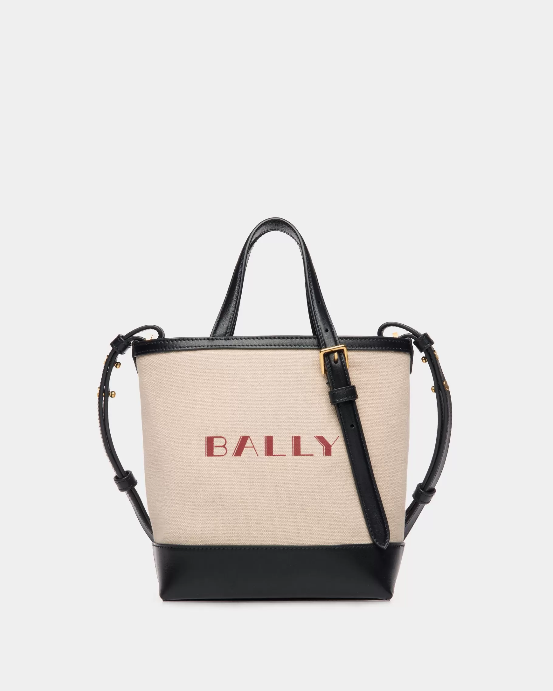 Tote Bags<Bally Summer Capsule Small Tote Bag In Natural And Navy Blue Canvas And Leather White