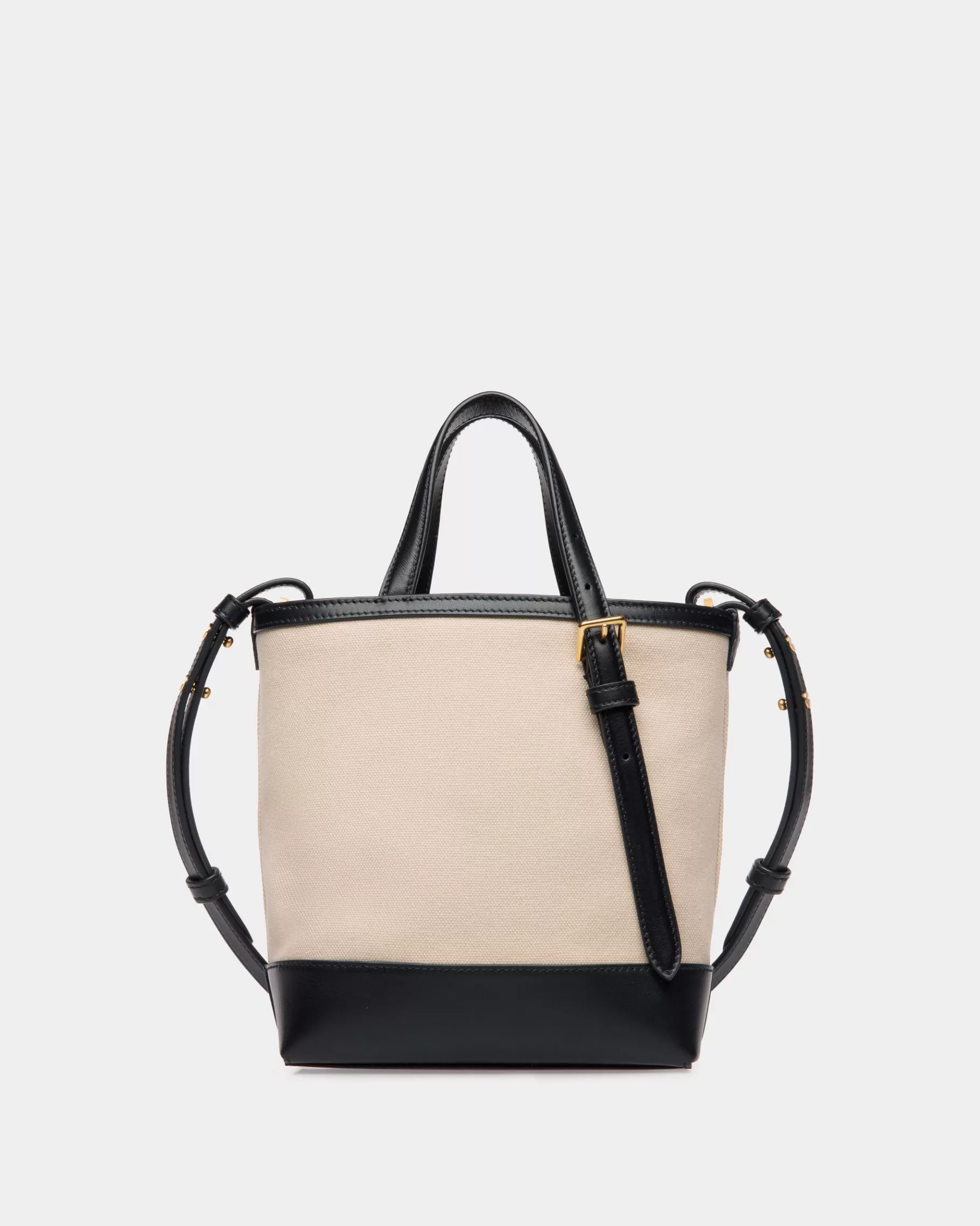 Tote Bags<Bally Summer Capsule Small Tote Bag In Natural And Navy Blue Canvas And Leather White