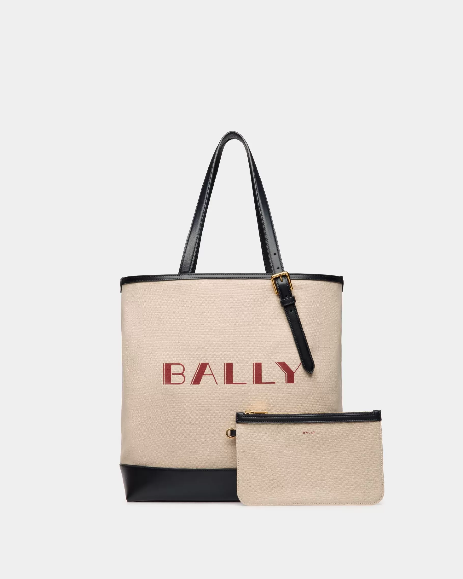 Tote Bags<Bally Summer Capsule Tote Bag In Natural And Navy Blue Canvas And Leather White