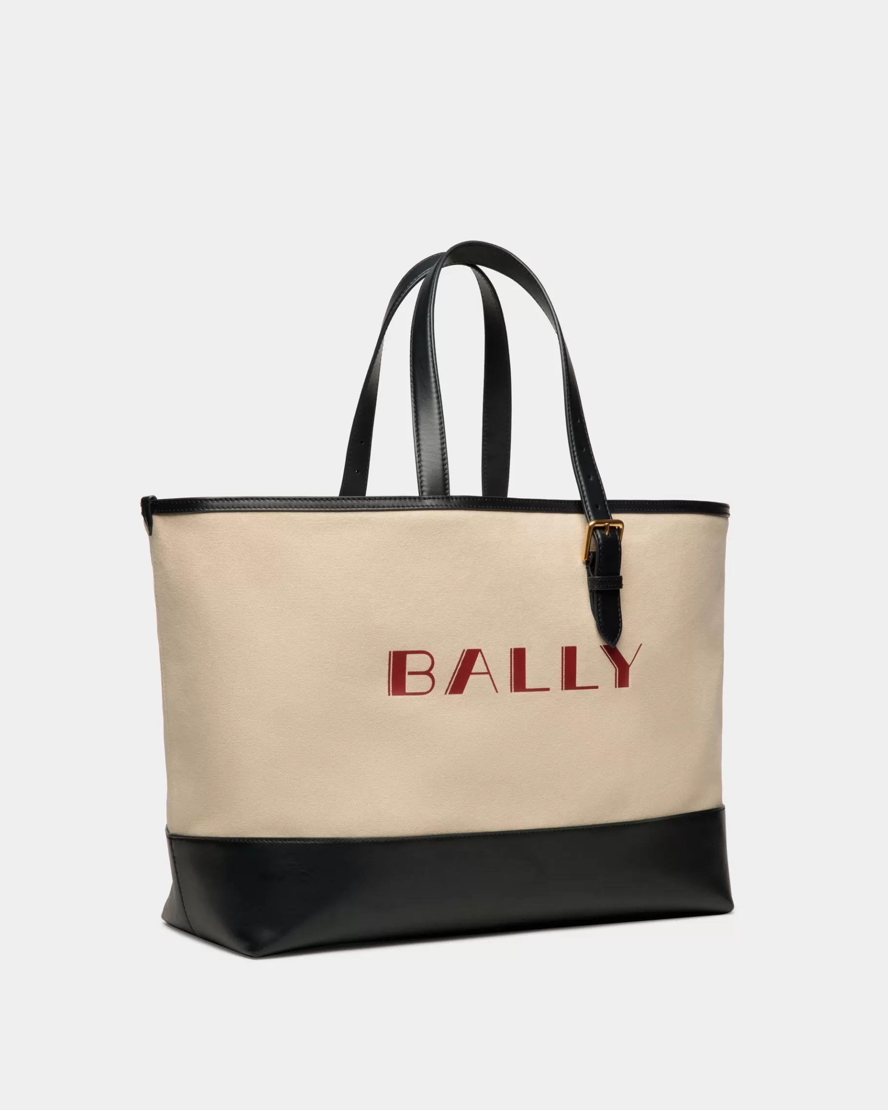 Tote Bags<Bally Summer Capsule Tote In Natural And Navy Blue Canvas And Leather White