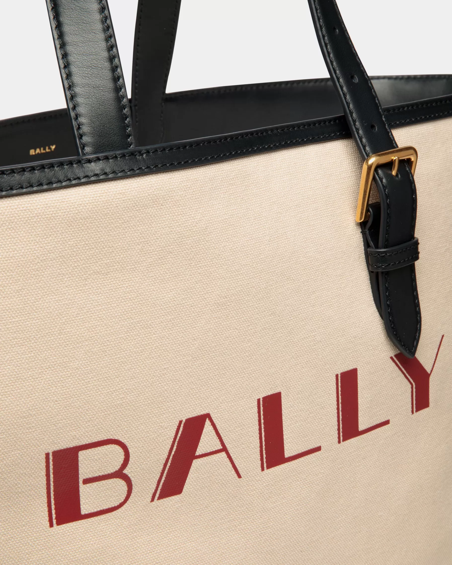 Tote Bags<Bally Summer Capsule Tote In Natural And Navy Blue Canvas And Leather White