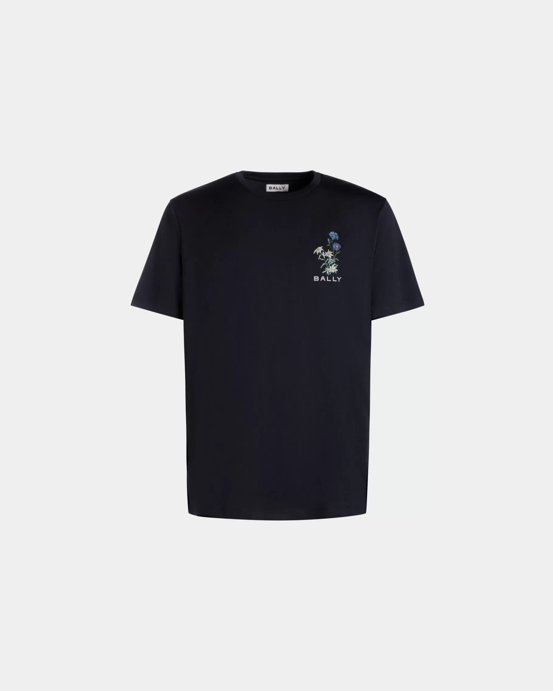 Shirts & T-shirts<Bally T-Shirt With Mountain Flower Print In Navy Cotton Blue