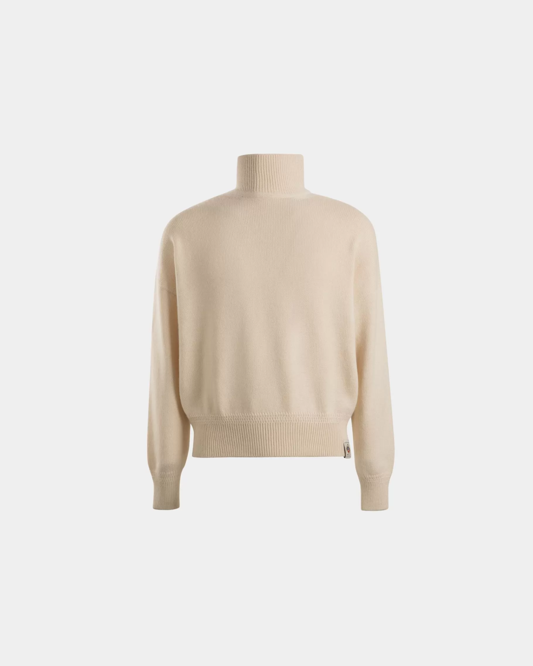 Knitwear<Bally Turtleneck With Crest Logo In Ivory Wool And Silk White